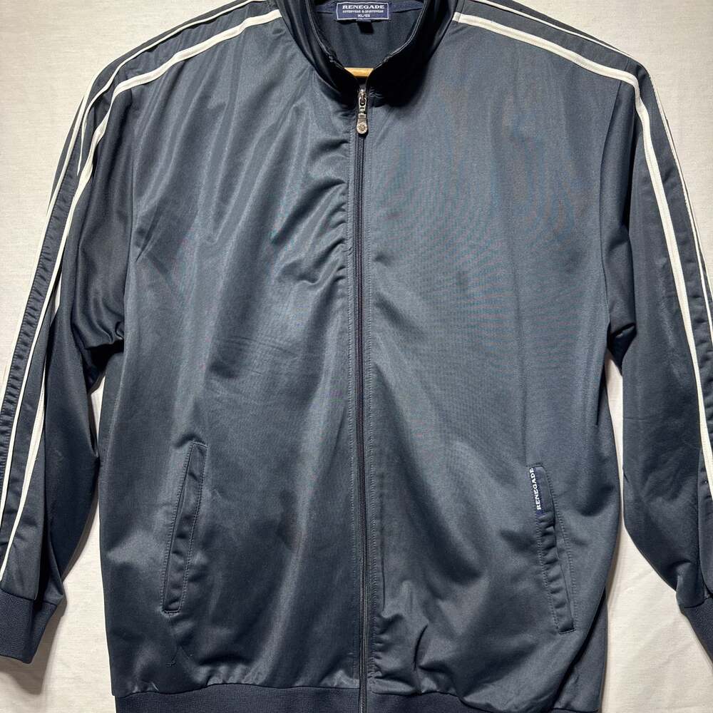 Renegade Men's Navy Blue Full-Zip Track Jacket with White Stripes XL